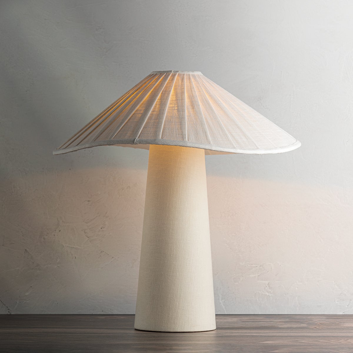 Chanterelle Table Lamp 19.25 Inches Tall with Pleated Linen Shade and Patina Brass Finish