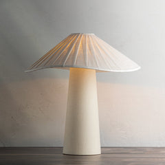 Chanterelle Table Lamp 19.25 Inches Tall with Pleated Linen Shade and Patina Brass Finish