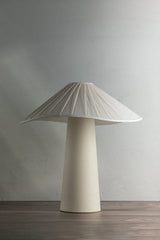 Chanterelle Table Lamp 19.25 Inches Tall with Pleated Linen Shade and Patina Brass Finish