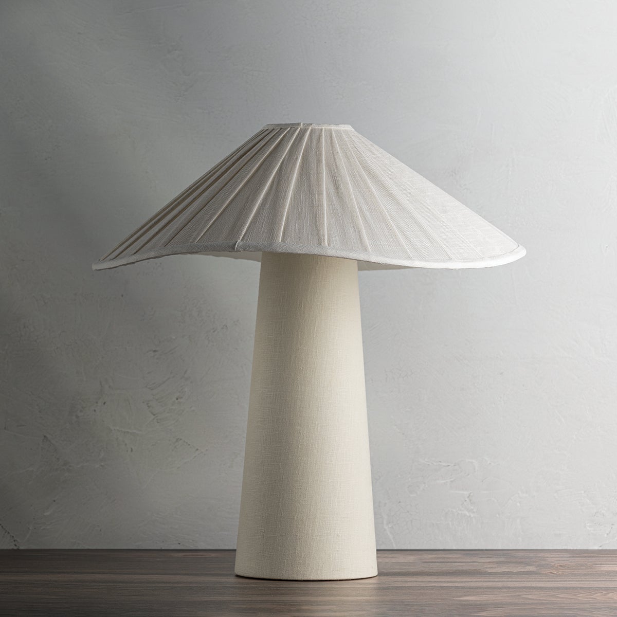 Chanterelle Table Lamp 19.25 Inches Tall with Pleated Linen Shade and Patina Brass Finish