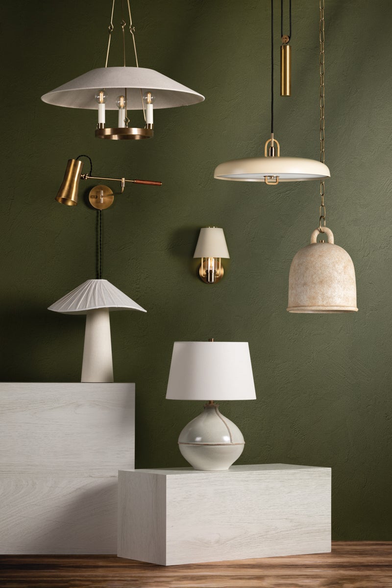 Chanterelle Table Lamp 19.25 Inches Tall with Pleated Linen Shade and Patina Brass Finish