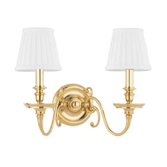 Hudson Valley Lighting Charleston 2-Light Sconce, Dimmable Aged Brass Fixture with Faux Silk Shades