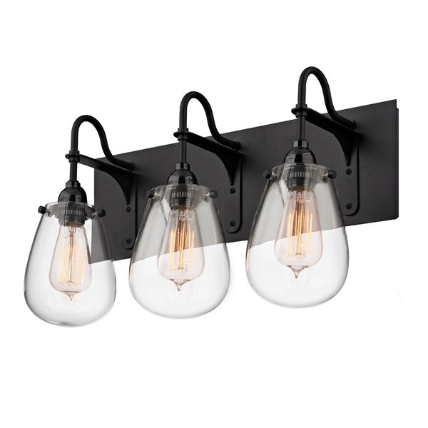 Chelsea 3-Light Bath Bar by SONNEMAN - Dimmable, Satin Black Finish, Clear Glass Shades, C-UL-US Damp Rated