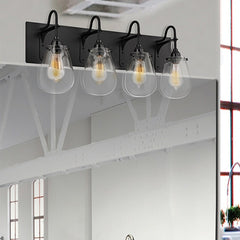 Sonneman Chelsea 4-Light Bath Bar in Satin Black with Dimmable Clear Glass Shades