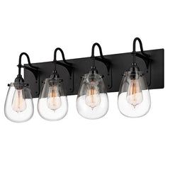 Sonneman Chelsea 4-Light Bath Bar in Satin Black with Dimmable Clear Glass Shades