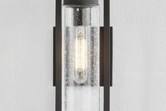 Chester Outdoor Wall Sconce By Troy Lighting, Textured Black Frame, Clear Seeded Glass, Dimmable, ETL Wet Rated