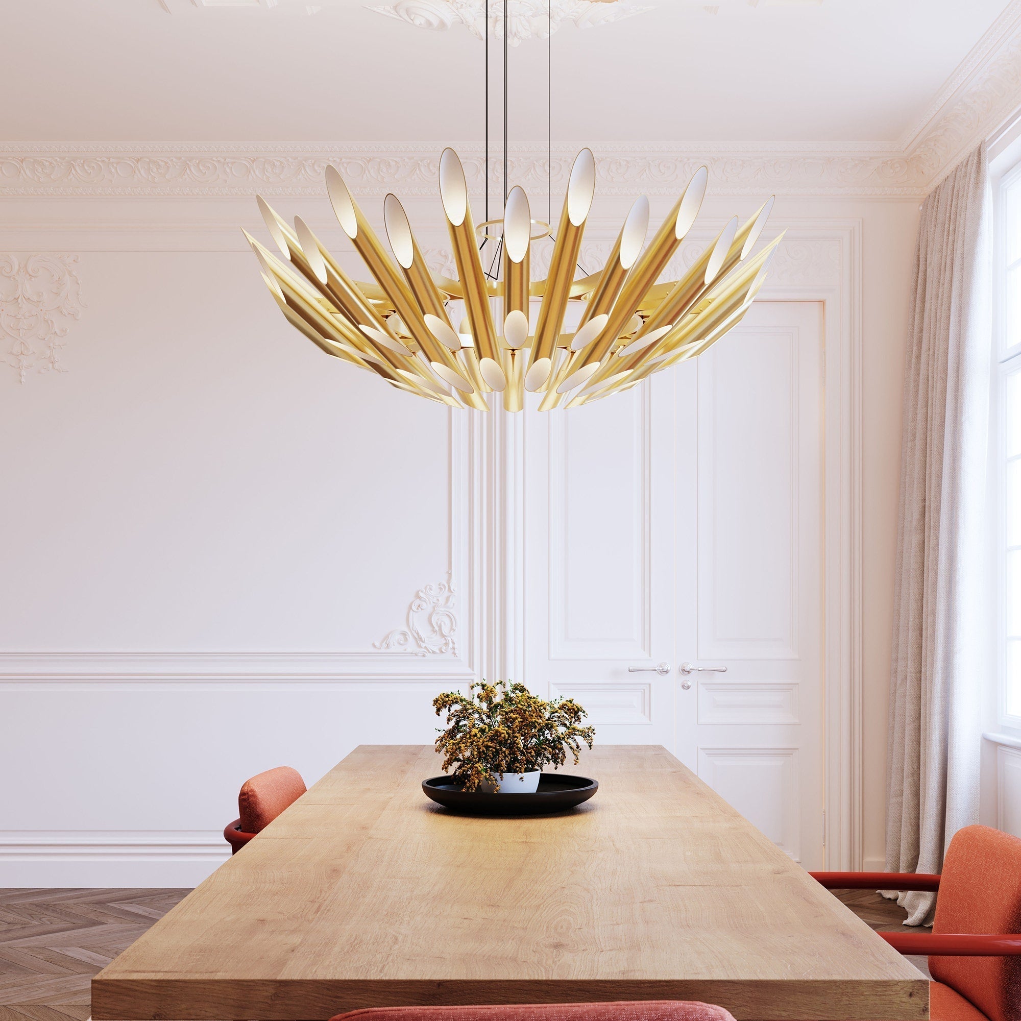 SONNEMAN Chimes Round LED Chandelier, Dimmable, Polished Chrome or Satin Brass Finish, C-ETL-US Damp Rated