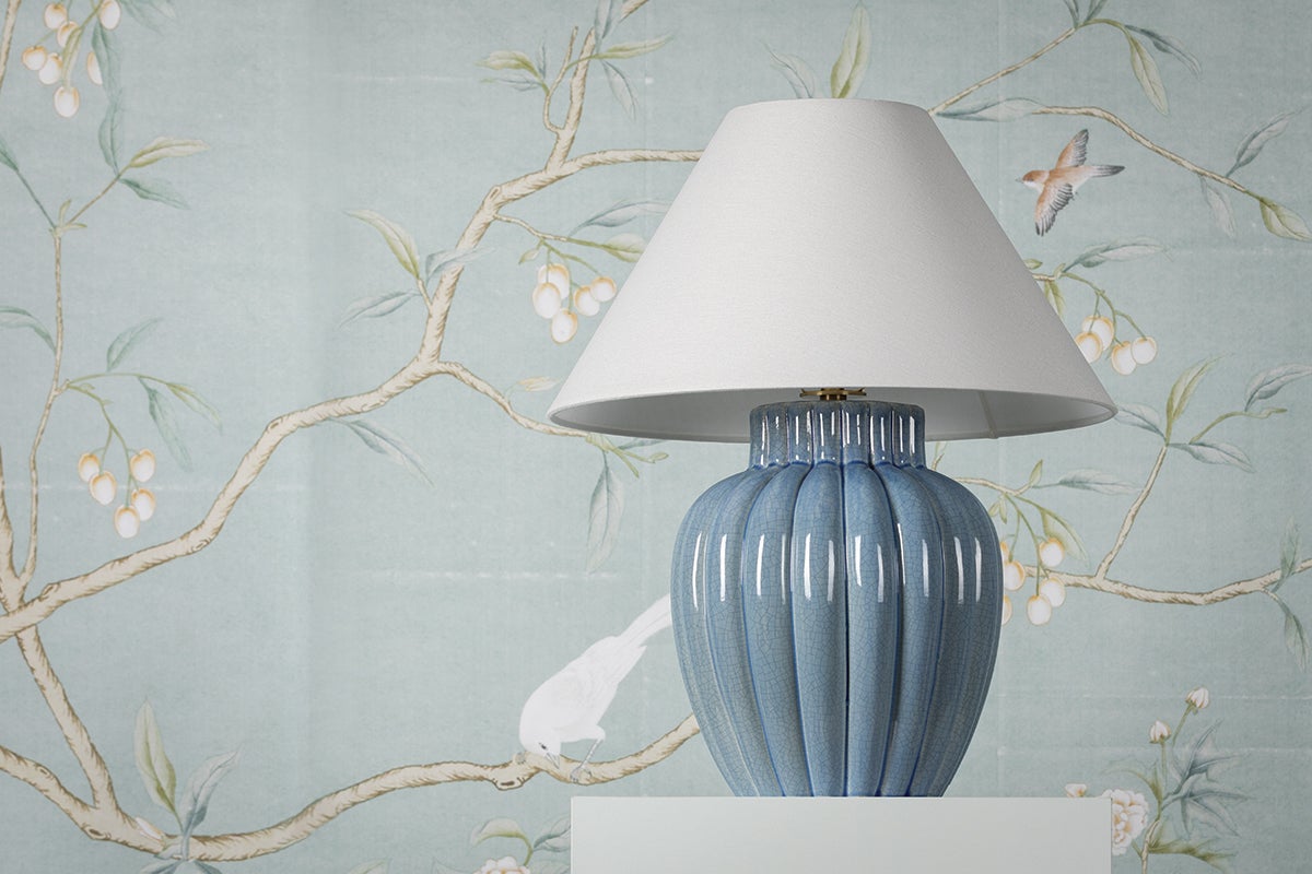 Mitzi Clarendon Table Lamp, 20" Height, Textured Blue Ceramic, Aged Brass Base, Dimmable Functionality