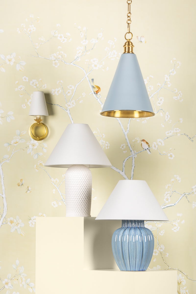 Mitzi Clarendon Table Lamp, 20" Height, Textured Blue Ceramic, Aged Brass Base, Dimmable Functionality