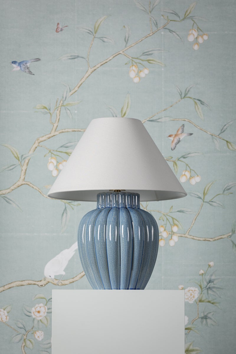 Mitzi Clarendon Table Lamp, 20" Height, Textured Blue Ceramic, Aged Brass Base, Dimmable Functionality