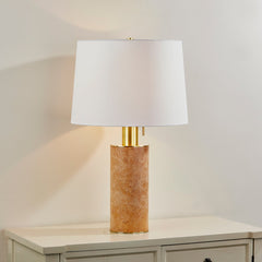 Clarissa Table Lamp 27.25" Tall with Burl Wood Veneer and Aged Brass Finish, Dimmable Design