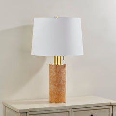 Clarissa Table Lamp 27.25" Tall with Burl Wood Veneer and Aged Brass Finish, Dimmable Design
