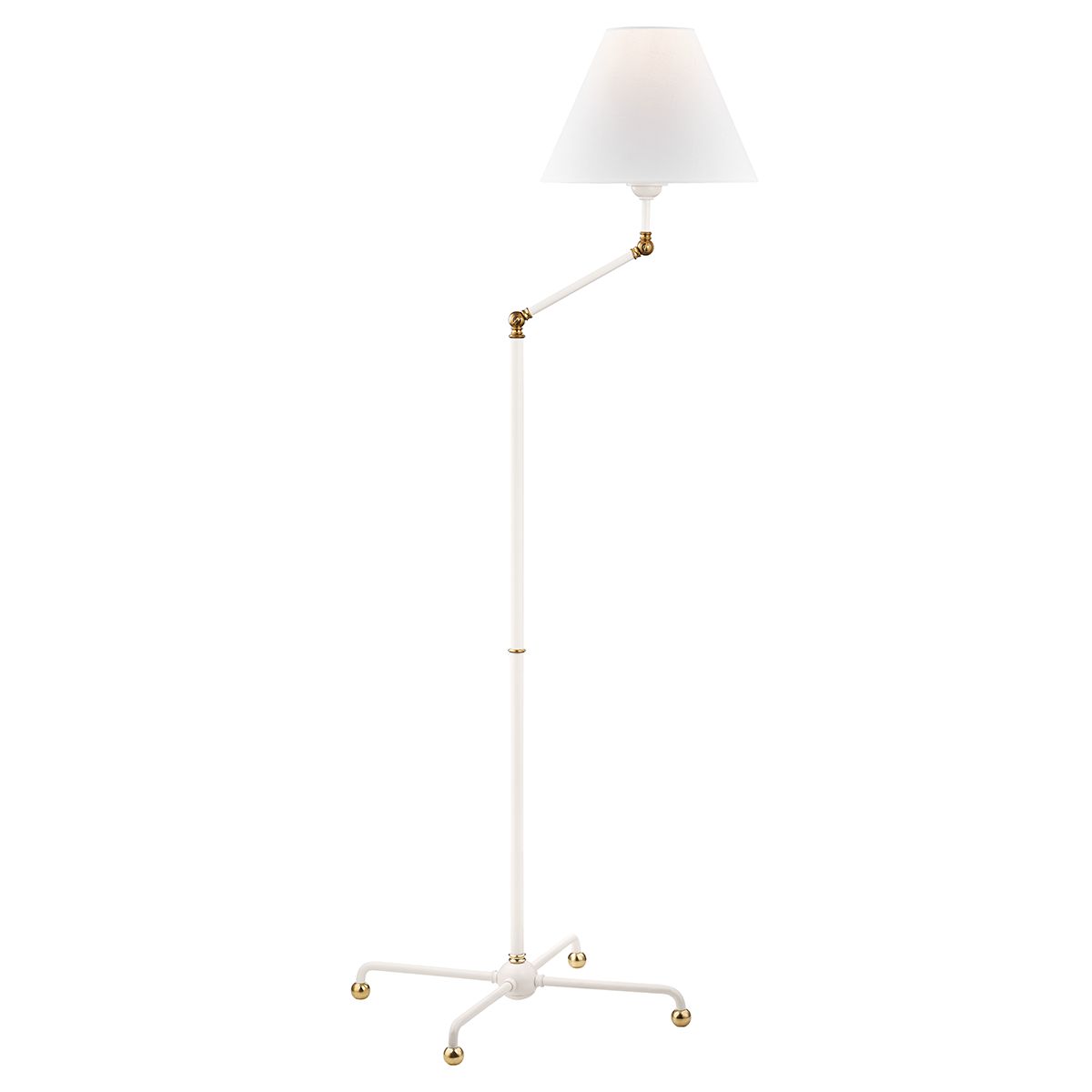 Classic No.1 Floor Lamp by Hudson Valley Lighting, Aged Brass with Dimmable Off-White Silk Shade