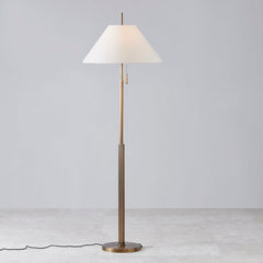 Troy Lighting Clic Floor Lamp 69.25" Tall Dimmable Patina Brass Finish Off-White Linen Shade