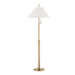 Troy Lighting Clic Floor Lamp 69.25" Tall Dimmable Patina Brass Finish Off-White Linen Shade