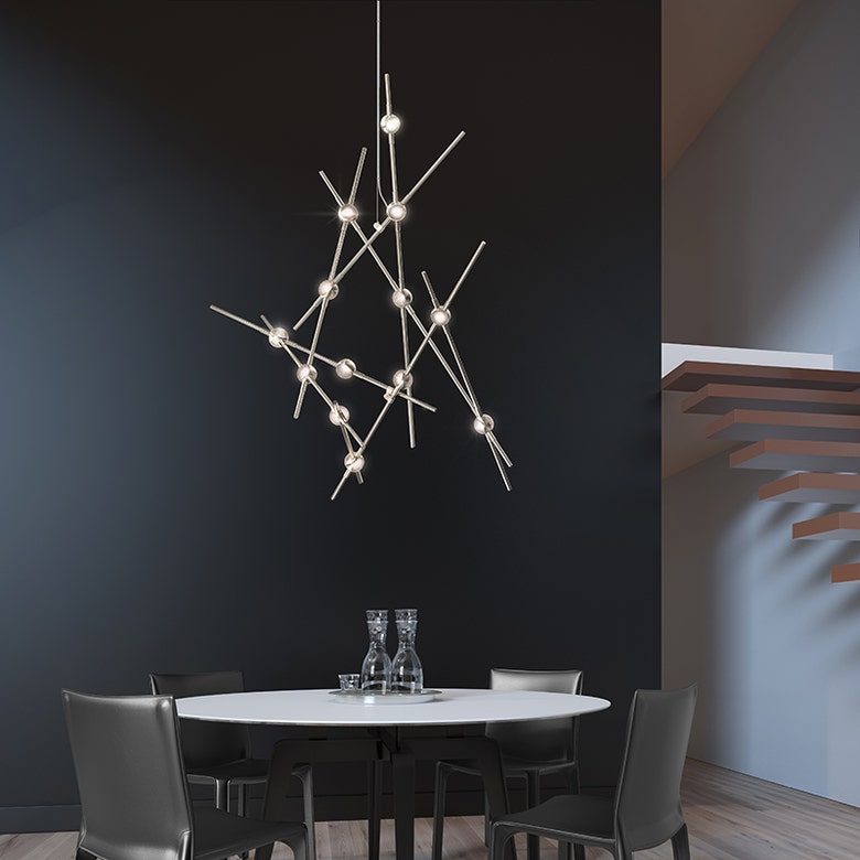 Constellation Aquila Minor Chandelier by SONNEMAN, 3280 Lumens, Dimmable, Satin Brass/Nickel Finish