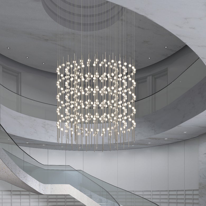 Constellation Centaurus Cylinder LED Chandelier by SONNEMAN - Dimmable, 86,000 Lumens, Satin Brass/Nickel