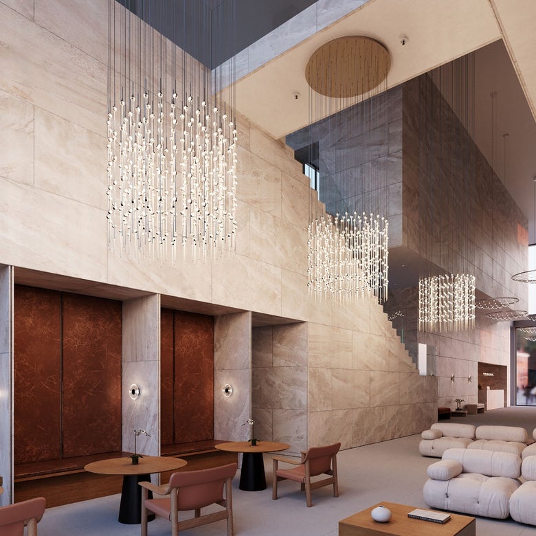 Constellation Centaurus Cylinder LED Chandelier by SONNEMAN - Dimmable, 86,000 Lumens, Satin Brass/Nickel