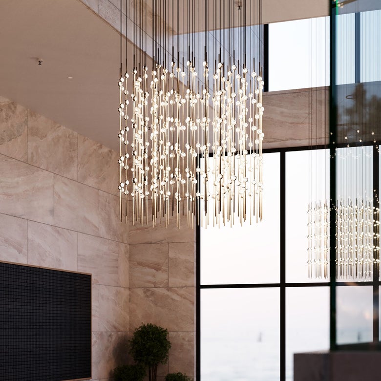 Constellation Centaurus Cylinder LED Chandelier by SONNEMAN - Dimmable, 86,000 Lumens, Satin Brass/Nickel