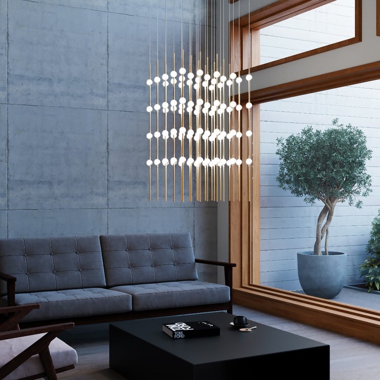 SONNEMAN Constellation Cosmic Cube 20-Inch LED Chandelier, Dimmable, Satin Brass/Nickel Finish