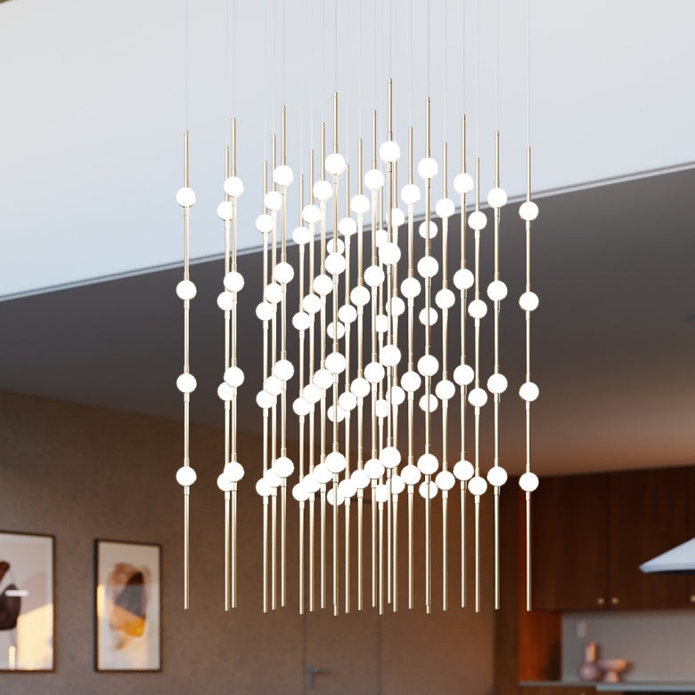SONNEMAN Constellation Cosmic Cube 20-Inch LED Chandelier, Dimmable, Satin Brass/Nickel Finish
