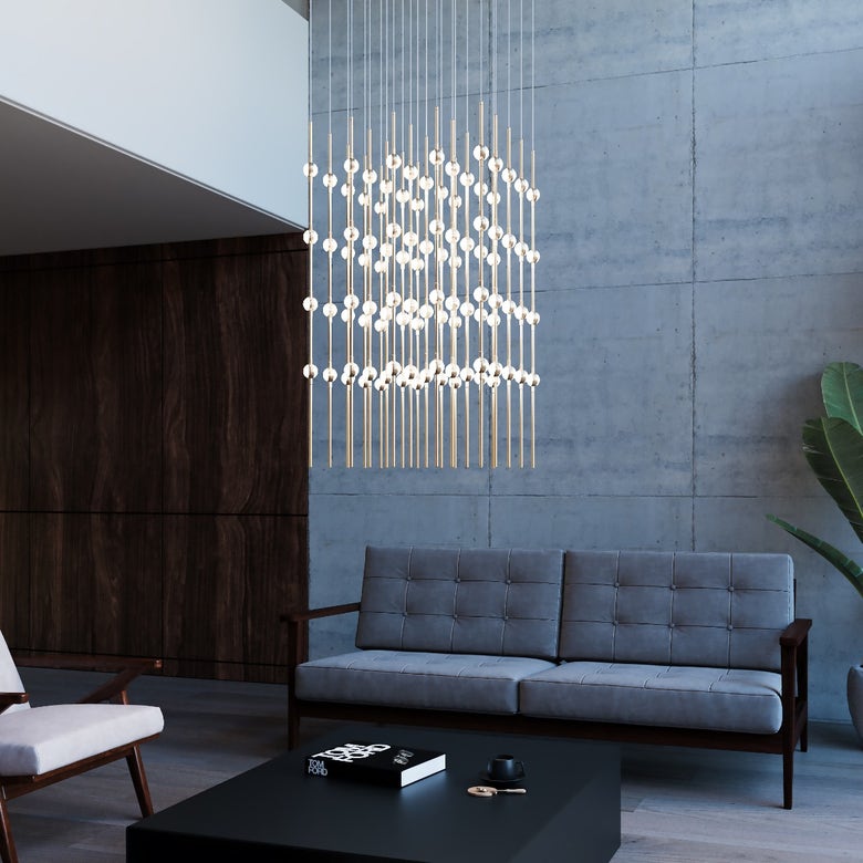 SONNEMAN Constellation Cosmic Cube 20-Inch LED Chandelier, Dimmable, Satin Brass/Nickel Finish