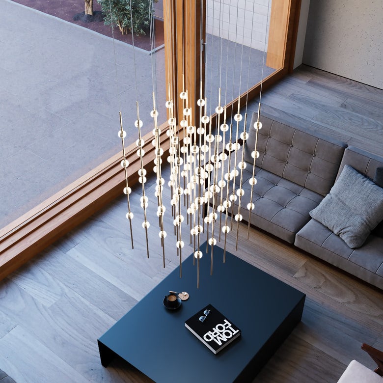 SONNEMAN Constellation Cosmic Cube 20-Inch LED Chandelier, Dimmable, Satin Brass/Nickel Finish