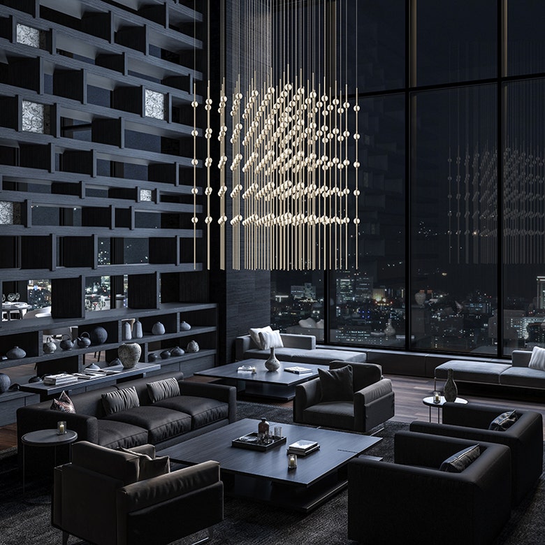 Sonneman Constellation Cosmic Cube 30-Inch LED Chandelier, Dimmable, Satin Brass/Nickel Finishes