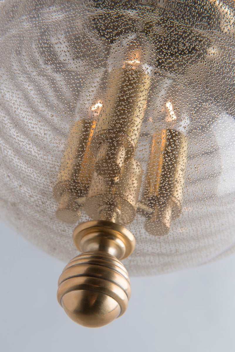 Coolidge Pendant Light 3 Bulb Dimmable Adjustable Height Aged Brass with Beehive Glass Shade