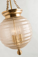 Coolidge Pendant Light 3 Bulb Dimmable Adjustable Height Aged Brass with Beehive Glass Shade