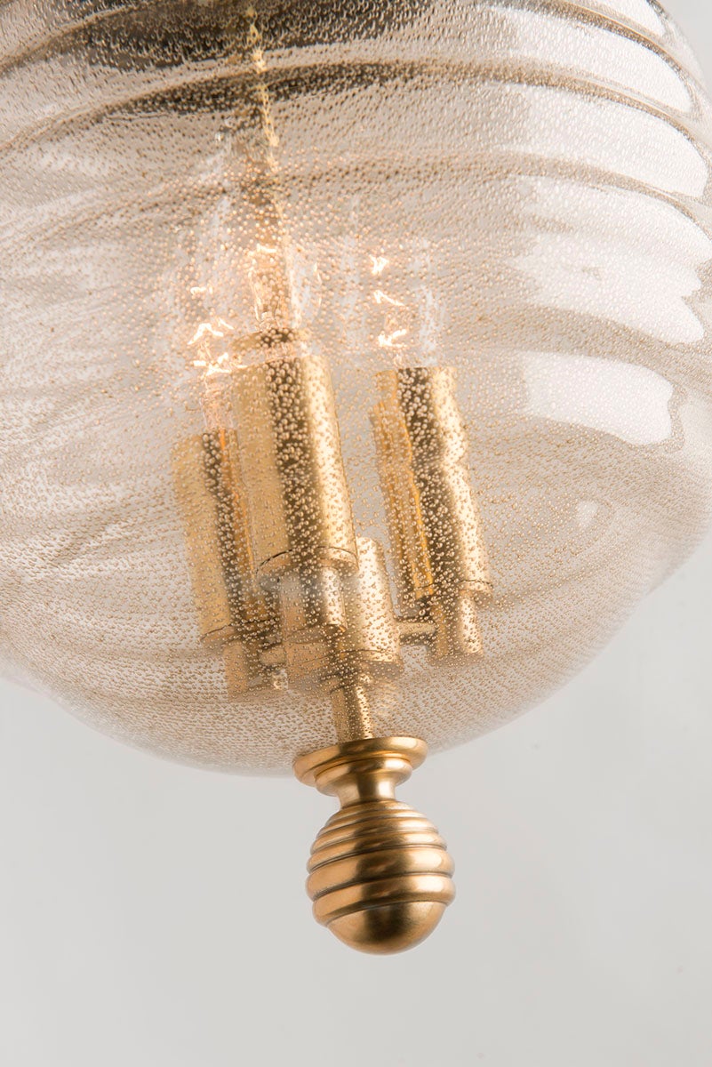 Coolidge Pendant Light 3 Bulb Dimmable Adjustable Height Aged Brass with Beehive Glass Shade