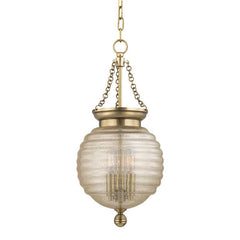 Coolidge Pendant Light 3 Bulb Dimmable Adjustable Height Aged Brass with Beehive Glass Shade