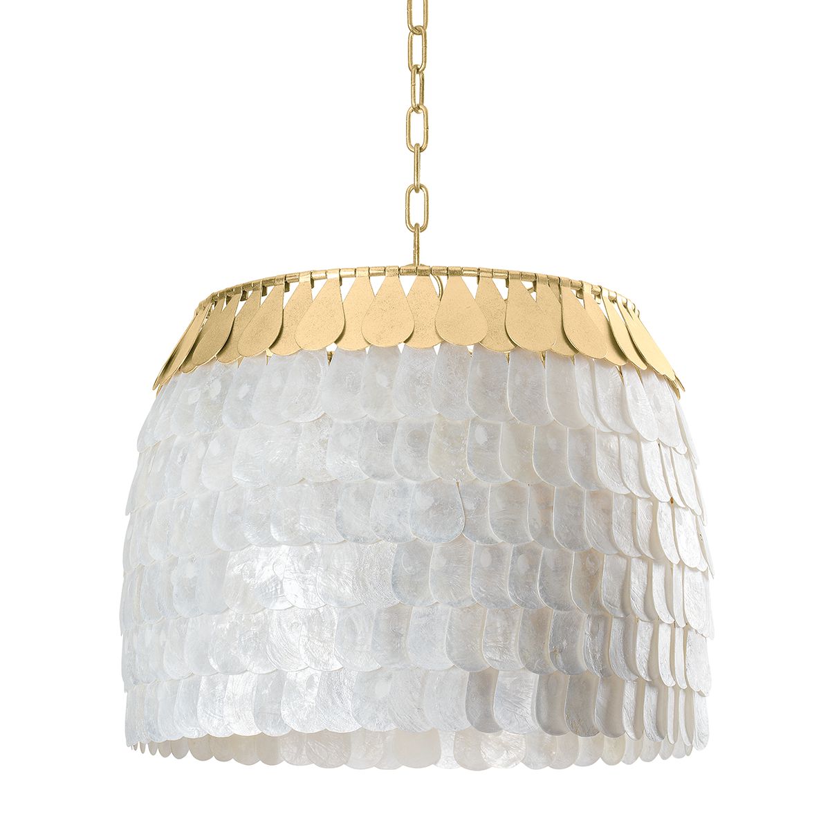 Coralie Chandelier 4-Bulb by Corbett Lighting with Vintage Gold Leaf and Capiz Shells, Dimmable