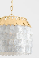 Coralie Pendant Light by Corbett Lighting, Vintage Gold Leaf, Capiz Shell Shade, Dimmable, 13.5"H x 14.25"W