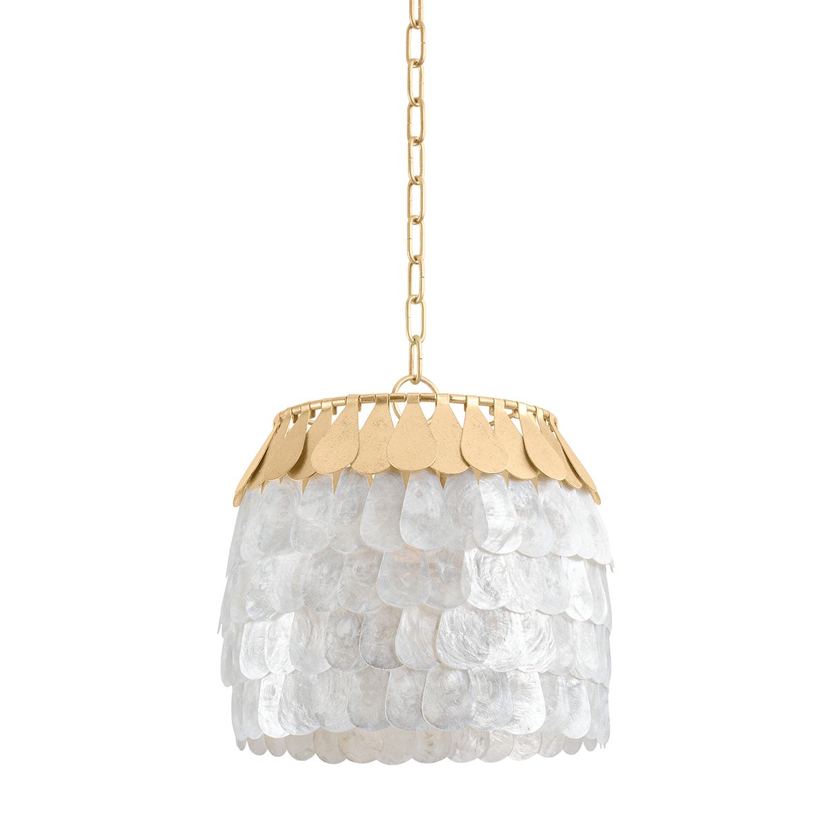 Coralie Pendant Light by Corbett Lighting, Vintage Gold Leaf, Capiz Shell Shade, Dimmable, 13.5"H x 14.25"W