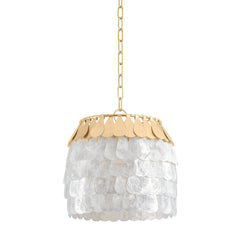 Coralie Pendant Light by Corbett Lighting, Vintage Gold Leaf, Capiz Shell Shade, Dimmable, 13.5"H x 14.25"W
