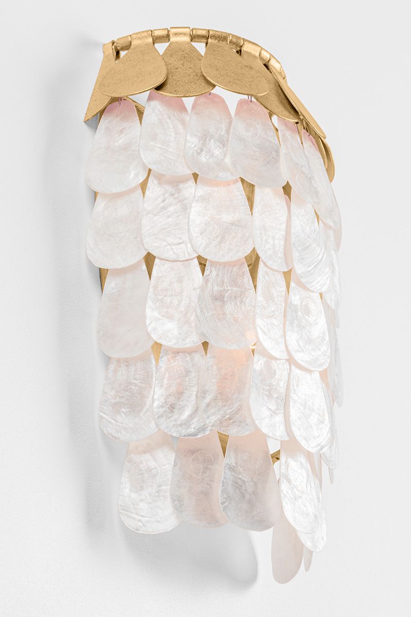 Coralie Sconce 2-Light Wall Fixture by Corbett Lighting, Vintage Gold Leaf, Dimmable, UL Damp Rated