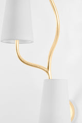 Cortona 2-Light Wall Sconce by Corbett Lighting in Vintage Gold Leaf with Dimmable White Linen Shades