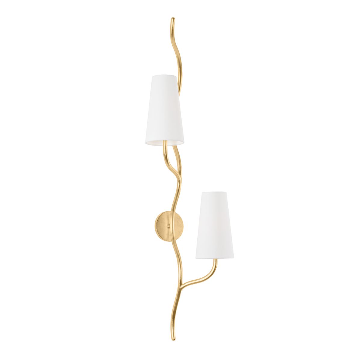 Cortona 2-Light Wall Sconce by Corbett Lighting in Vintage Gold Leaf with Dimmable White Linen Shades