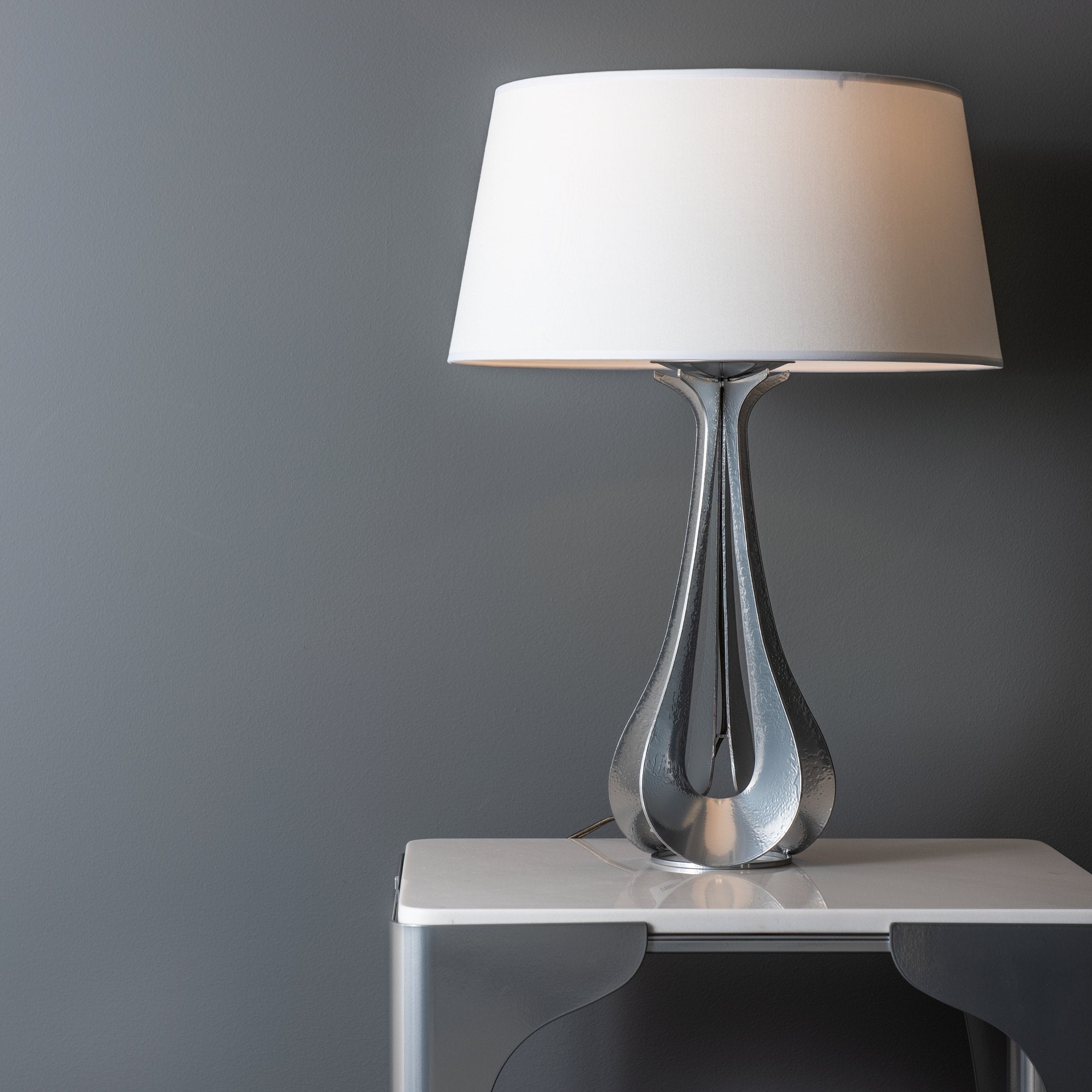 Cove Marble Top Side Table by Hubbardton Forge with Curved Metal Frame, Customizable Finishes