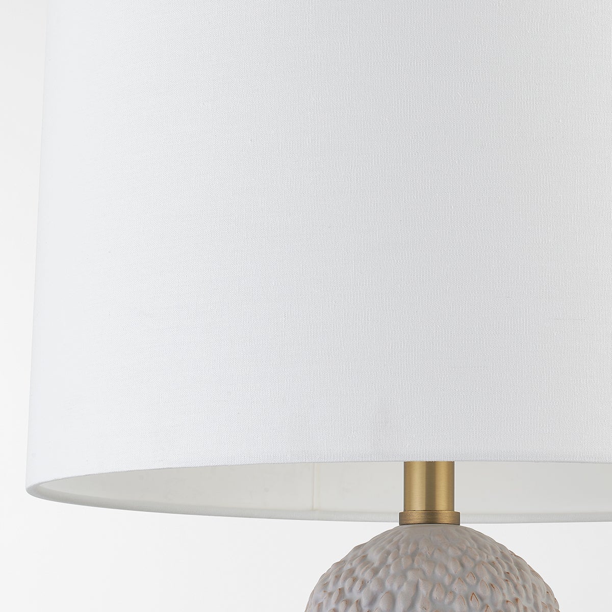 Crater Table Lamp by Troy Lighting, 25.5" Height, Dimmer, Patina Brass Finish, White Linen Shade