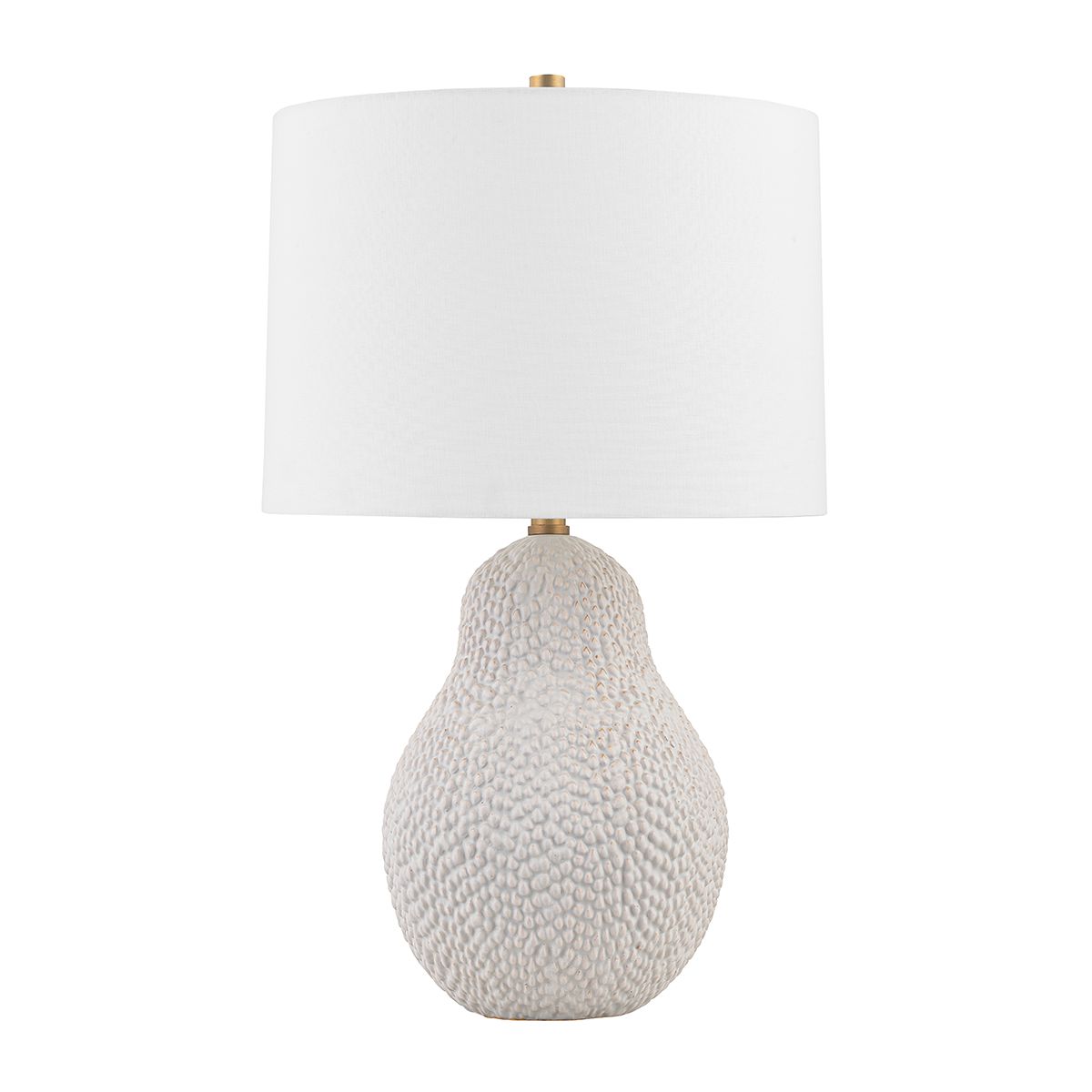 Crater Table Lamp by Troy Lighting, 25.5" Height, Dimmer, Patina Brass Finish, White Linen Shade