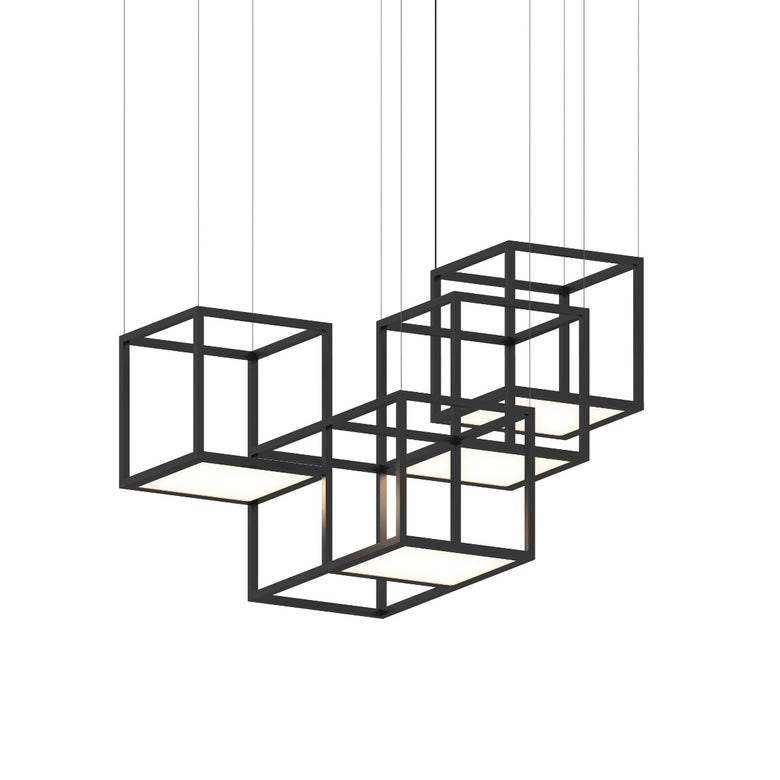 Sonneman Cubix 4-Light LED Chandelier in Satin Black, Dimmable, Adjustable Height, 4600 Lumens