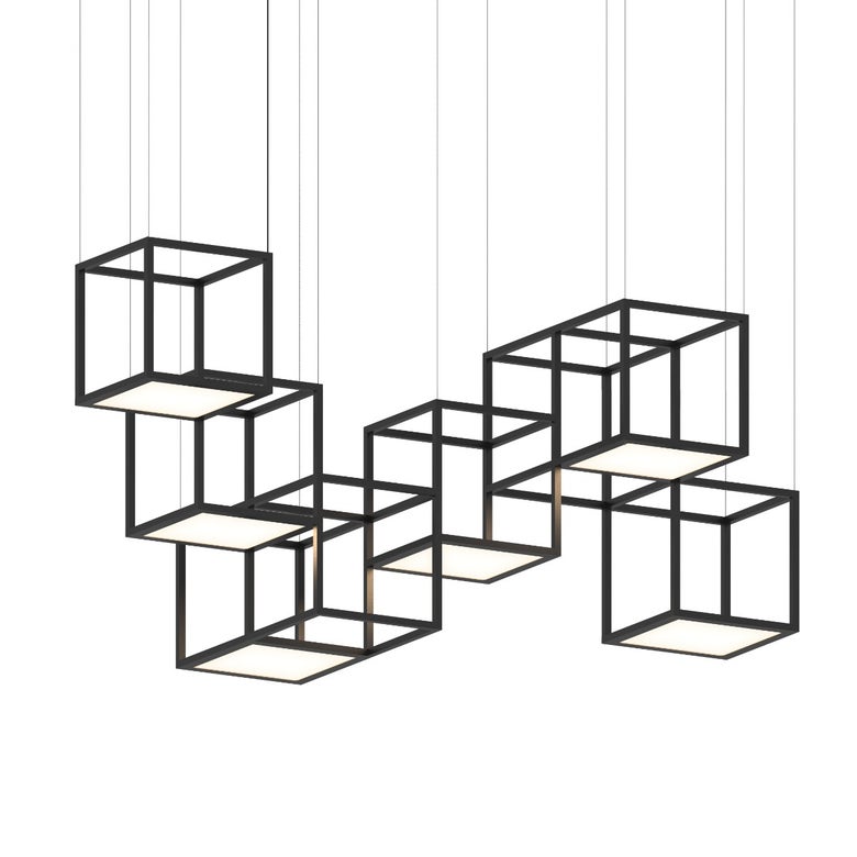 SONNEMAN Cubix 6-Light LED Chandelier, Dimmable, Energy-Efficient, Satin Black Finish, 6900 Lumens