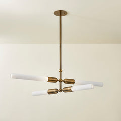 Darby Chandelier by Troy Lighting F1450-PBR, 4-Light Patina Brass Finish with Etched Glass Tubes
