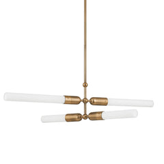 Darby Chandelier by Troy Lighting F1450-PBR, 4-Light Patina Brass Finish with Etched Glass Tubes