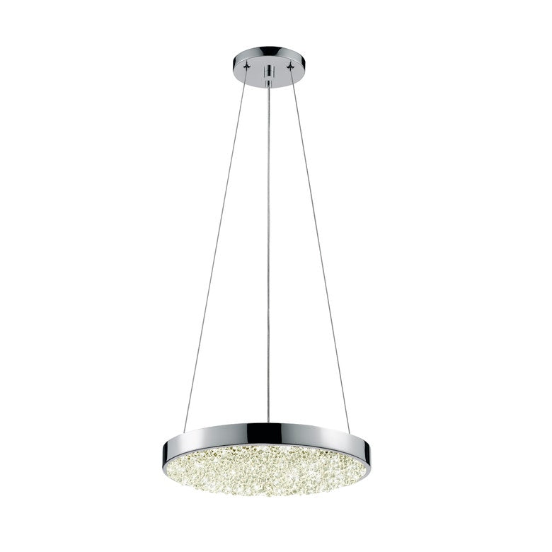SONNEMAN Dazzle LED Pendant Light 1800 Lumens, 3000K Warm Glow, Dimmable, Crushed Glass Shade, Chrome Finish