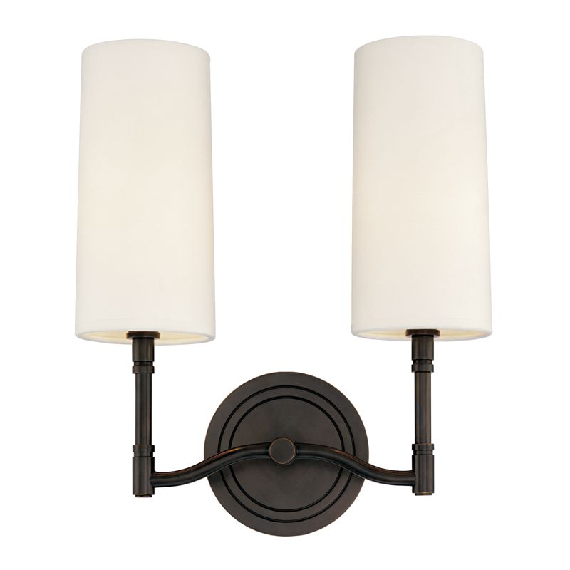 Dillon 2-Light Sconce by Hudson Valley Lighting with Dimmable Off-White Linen Shades, 3 Finishes