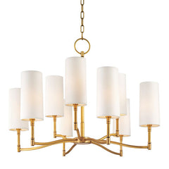 Dillon 9-Light Chandelier by Hudson Valley Lighting with Adjustable Height and Aged Brass Finish