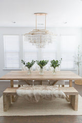 Dolce 12-Light Linear Chandelier with Dimmable Capiz Shell Shade and Champagne Leaf Finish